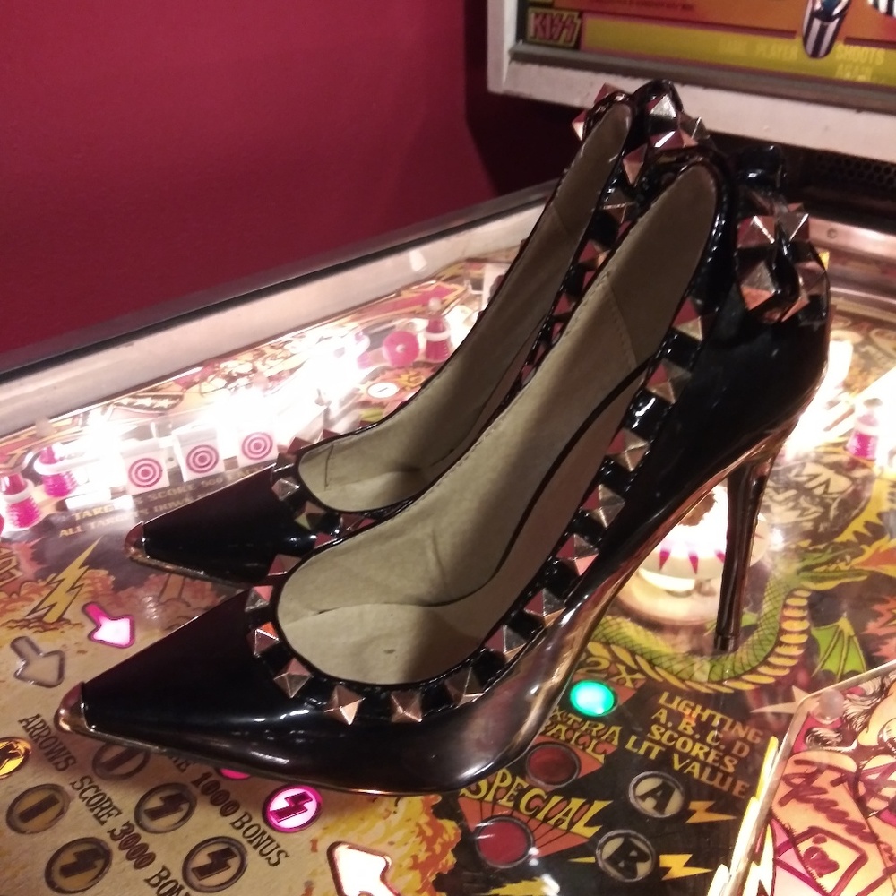 Black Studded High Heels, Size 6